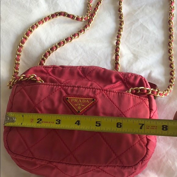 Prada Bag Pink Nylon - Barbie Color with Gold Long Double Chain Straps - Picture 12 of 17